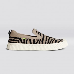 Men Cariuma Low Top Bamboo Weave Knit Vegan IBI Slip-On Zebra Print | 368425-FHL