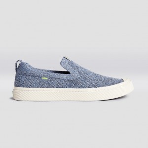 Men Cariuma Low Top Bamboo Weave Knit Vegan IBI Slip-On Stone Blue | 048135-BTL