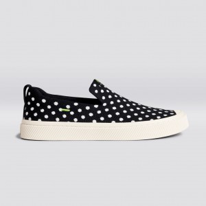 Women Cariuma Low Top Bamboo Weave Knit Vegan IBI Slip-On Black Knit White Polka Dots | 875609-YEM