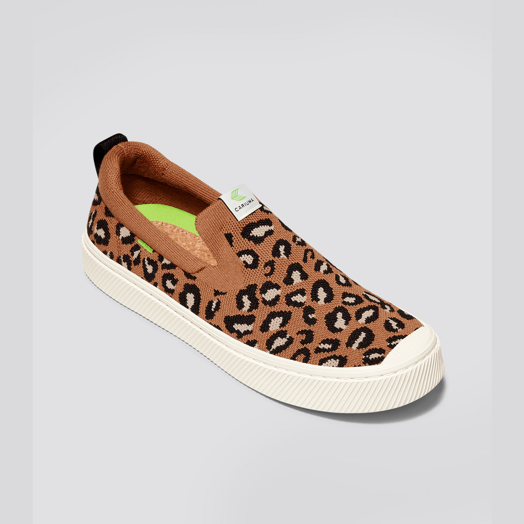 Men Cariuma Low Top Bamboo Weave Knit Vegan IBI Slip-On Leopard Print | 045897-QBP