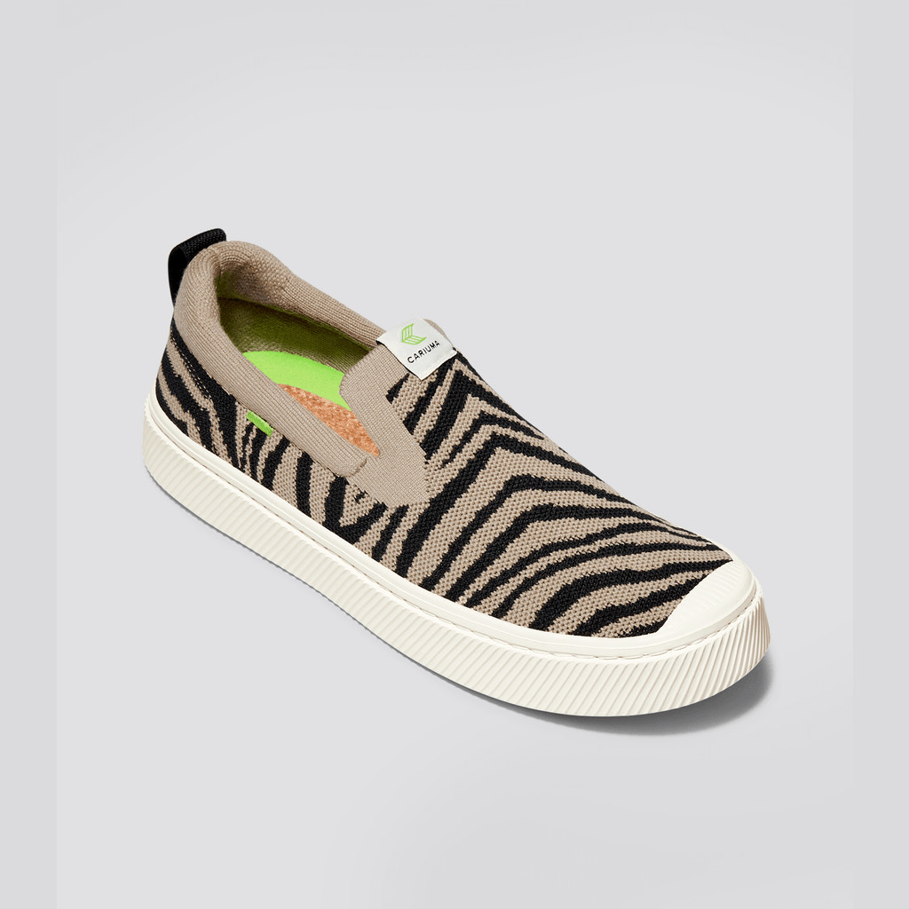 Men Cariuma Low Top Bamboo Weave Knit Vegan IBI Slip-On Zebra Print | 368425-FHL