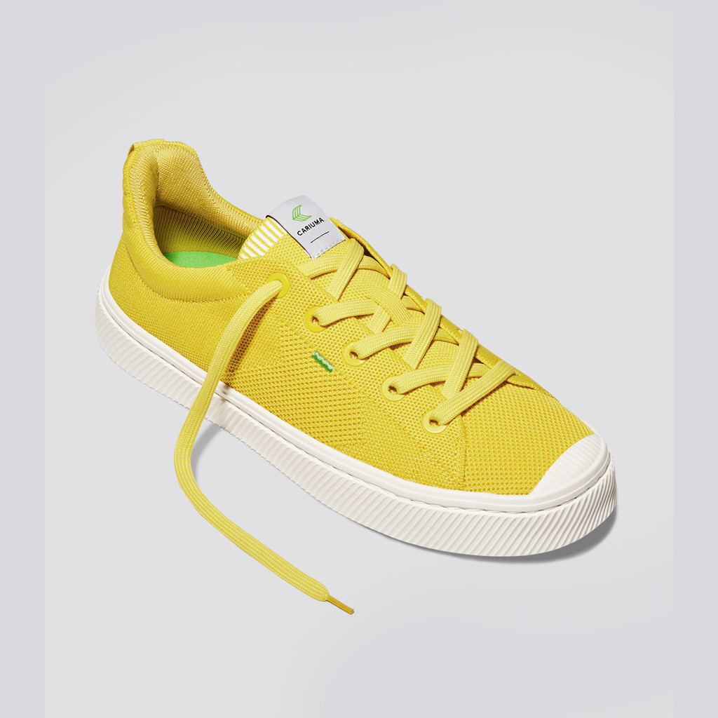 Men Cariuma Low Top Bamboo Weave Knit Vegan IBI Sun Yellow | 951604-VDG